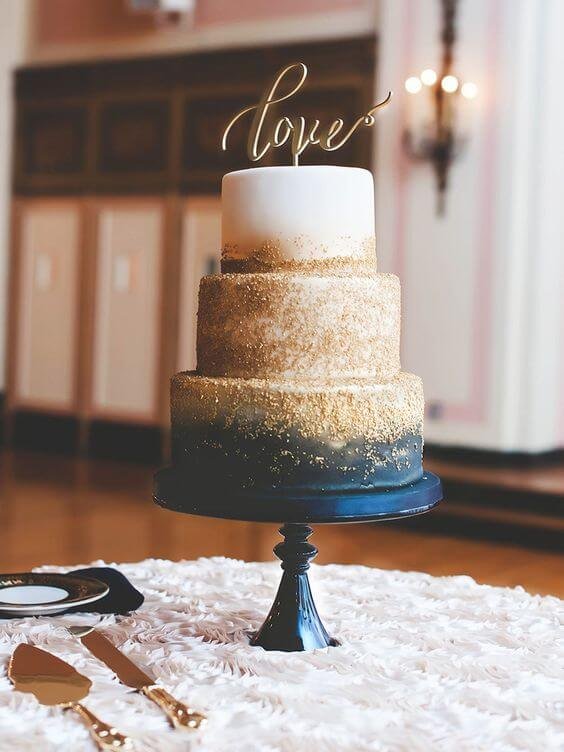 Bolo de Casamento com Efeito Metálico